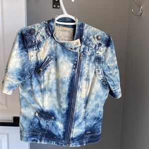 Fantastic retro acid wash or tie dye look guess short sleeve jean jacket size L